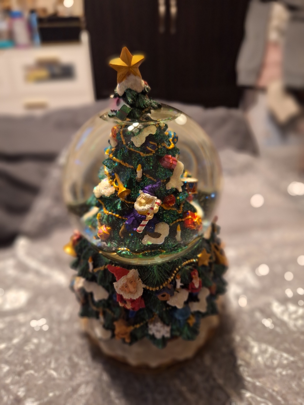Festive Green Christmas Tree Snow Globe - Holiday Home Decor